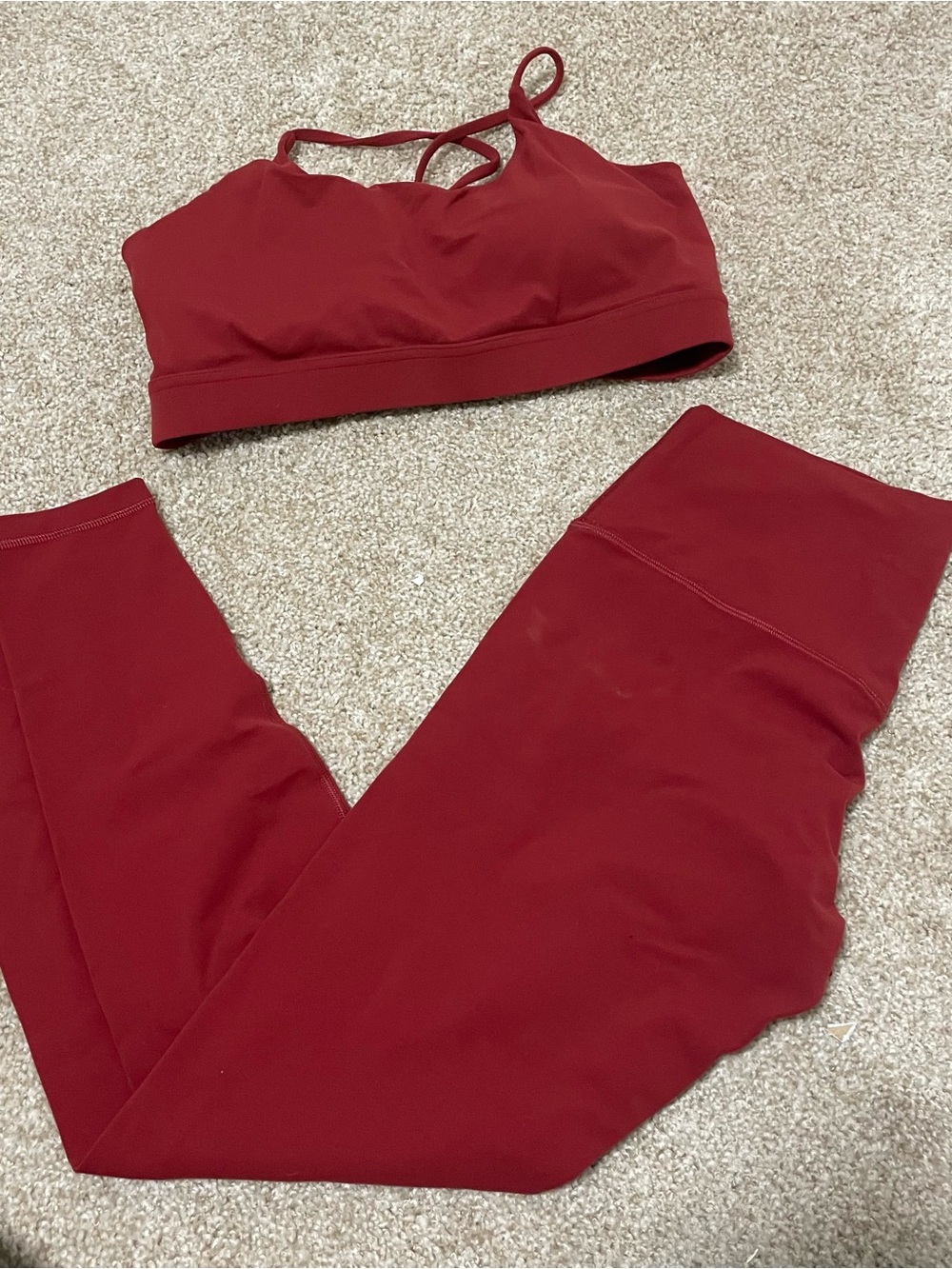 Red High-Waist Leggings with Matching Sports Bra - Women's Active Set